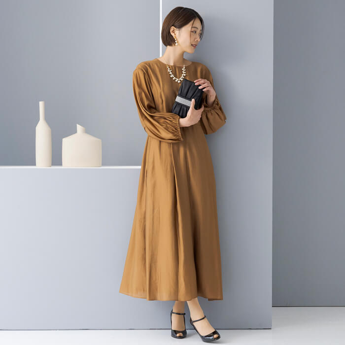 WEB限定｜ボリュームオーガンジードレス 9号・ブラウン｜東京ソワール