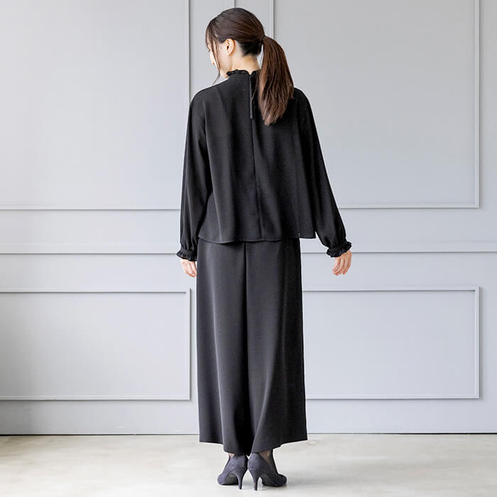 洗える｜ゴム入りワイドフレアパンツ М・ブラック｜東京ソワール