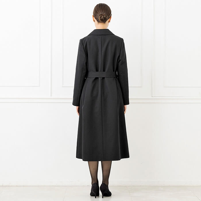 シャンタン素材のテーラードカラーコート 9号・ブラック｜東京