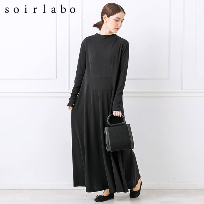 洗える｜シワになりにくいロングワンピース 13号・ブラック｜東京