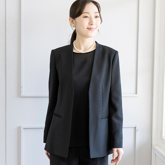 洗える｜ベルト付のマニッシュなパンツスーツ 13号・ブラック｜東京