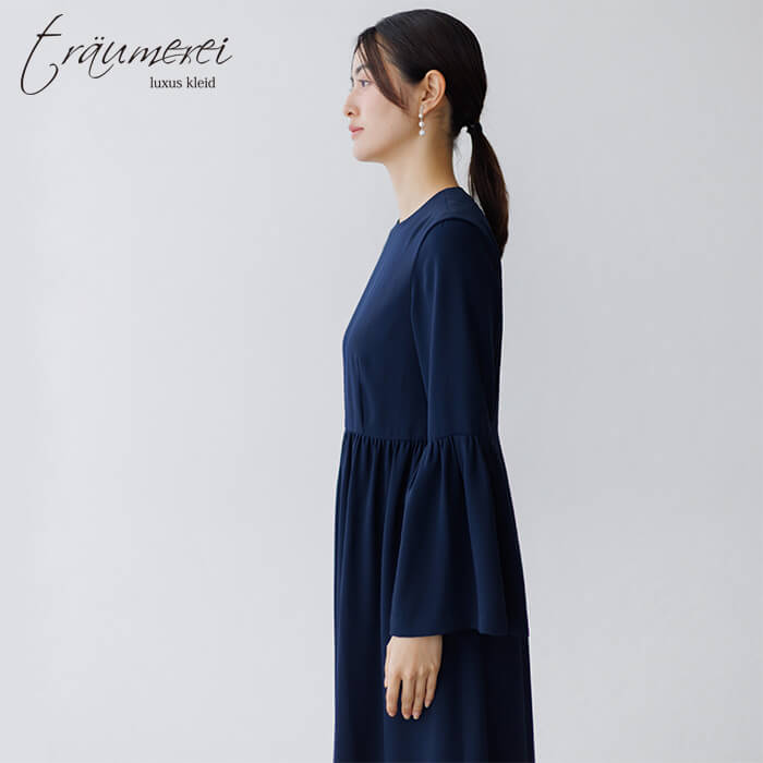 WEB限定｜ベルスリーブオールインワンドレス 9号・ネイビー｜東京