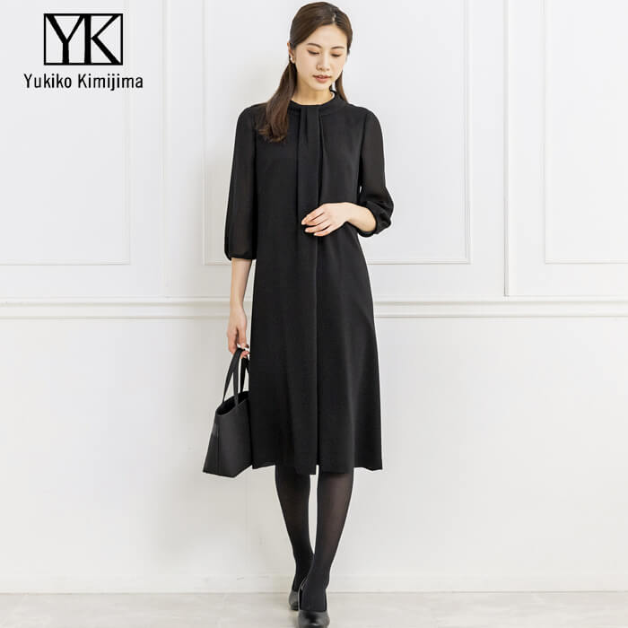 洗える｜ボータイ風の前開きワンピース 13号・ブラック｜東京