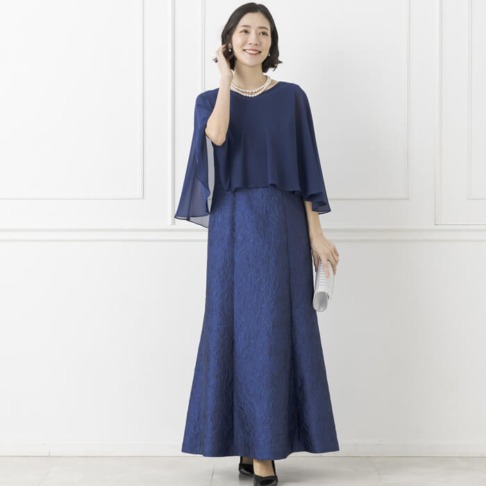ケープ付きロングドレス 9号・ネイビー｜東京ソワールオンラインストア