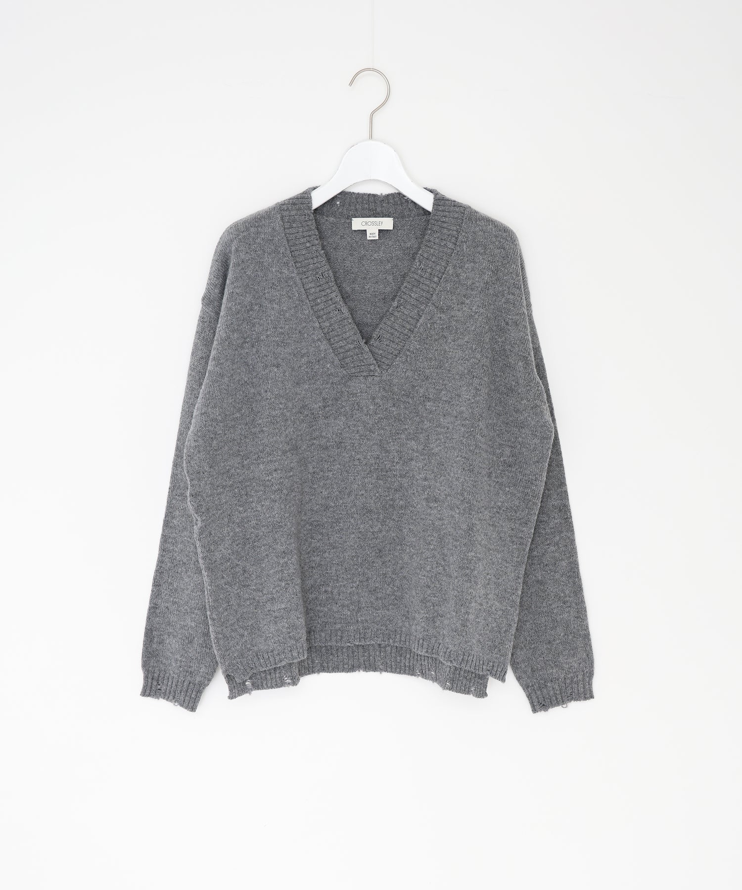 Vネックダメージニット｜CROSSLEY – FACE SANS FARD