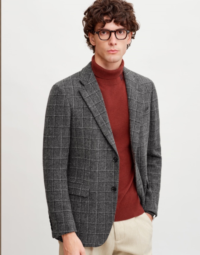 ツイードジャケット ウール混チェック柄テーラードジャケット